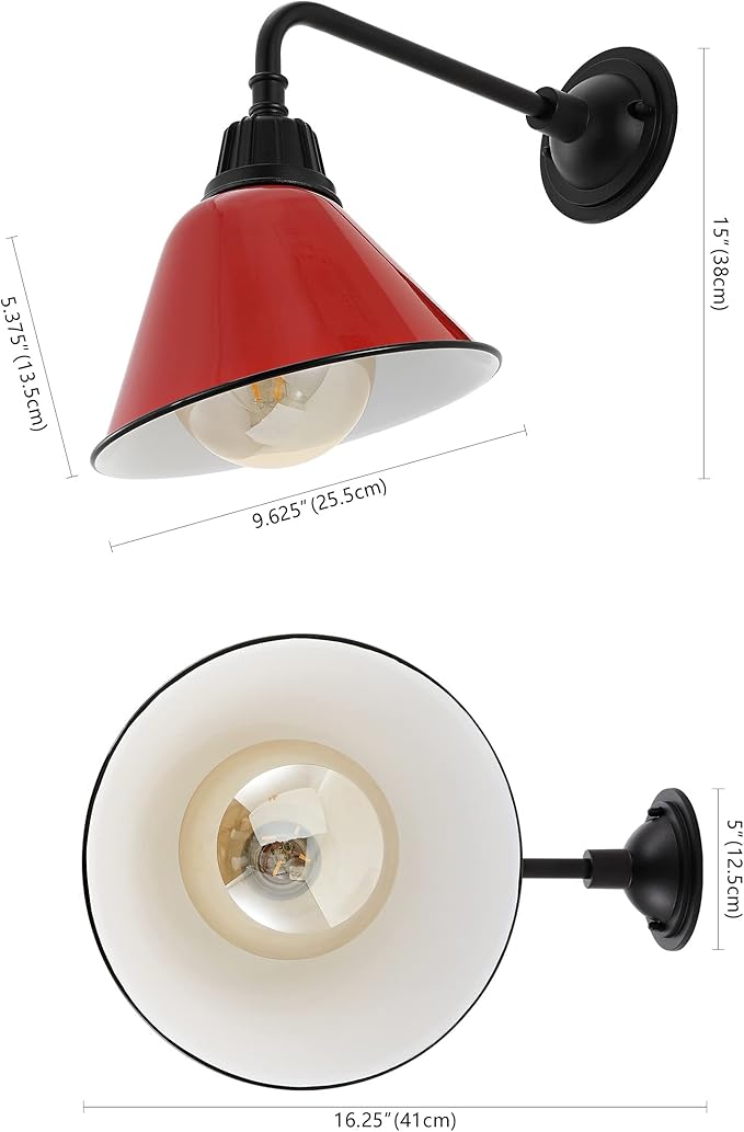 JONATHAN Y JYL7612E Croydon 9.63" 1-Light Farmhouse Industrial Indoor/Outdoor Iron LED Gooseneck Arm Outdoor Sconce Metal Bell Shade Vintage Cottage Rustic Porch Patio Yard Barn, Red