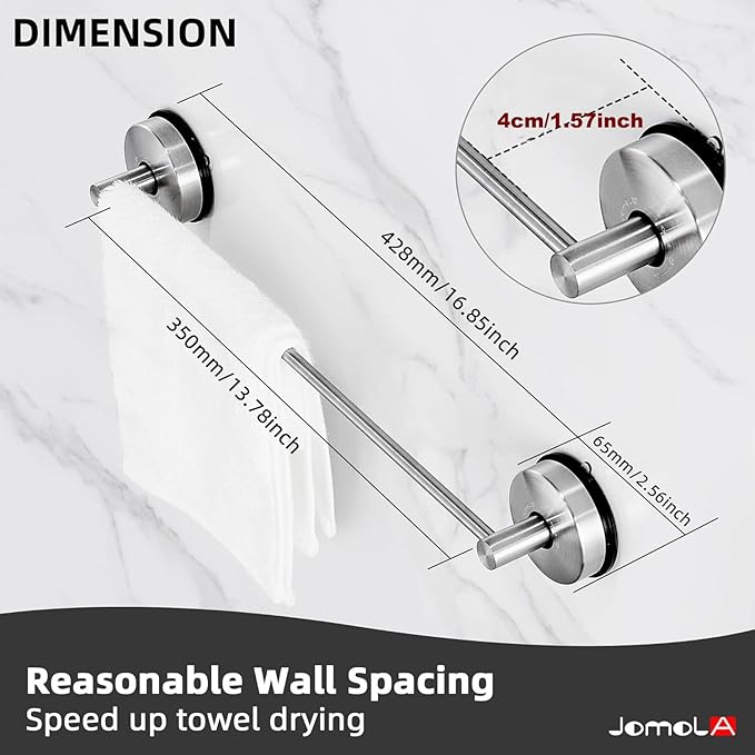 JOMOLA Towel Bar Suction Hand Towel Rack for Bathroom Stainless Steel Kitchen Towel Rail Holder Storage Hanger No Drilling Towel Bar Brushed Finish,17 inches