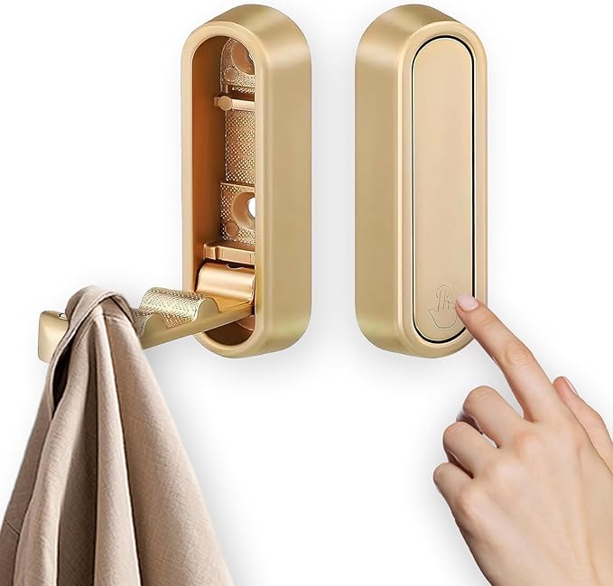 Foldable Hooks Wall Mount, Folding Coat Hooks Wall Mounted - Retractable Space Saving Organizer for Bathroom, Kitchen, Bedroom & Closet - Holds Scarf, Hat, Robe, Key, Purse, Bag (2, Gold)