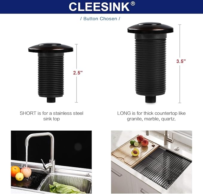 Sink Top Air Switch Kit Garbage Disposal Part by CLEESINK (LONG/3.5", Oil Rubbed Bronze)