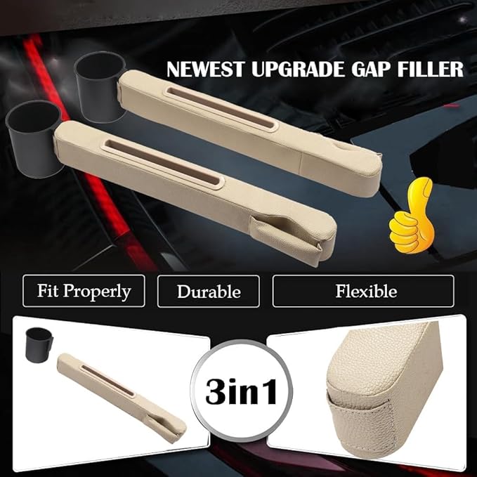 car seat gap filler 2 pack,car seat gap filler organizer,Car Gap Plug,with Pocket Organizer and Removable Cupholder, 3in1 Car Seat Gap,Prevent Small Items from Falling(Black)