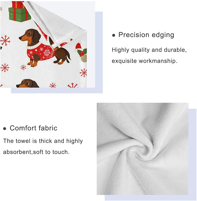 Pfrewn Christmas Winter Towels Set of 3 Dachshund Dog Christmas Snowflakes Bathroom Towel Soft Absorbent Bath Hand Towels Washcloth Guest Towel Sets Xmas Holiday Decor