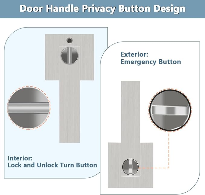 KAMOTA Privacy Door Levers, 10 Pack Satin Nickel Door Handles Bed and Bath Door Locks Interior Keyless Locksets, Left and Right Hand Reversible