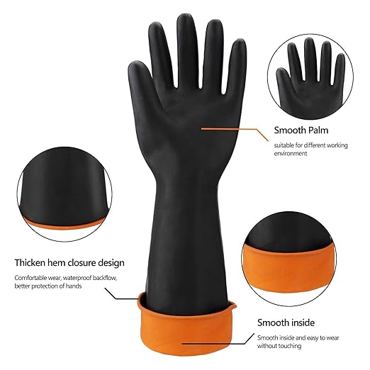 Black Latex Gloves, 3 Pairs 18” Heavy Duty Laboratory Chemical Gloves for Long-lasting Chemical Protection Strong Acid Alkali Resist, Cleaning Dishwashing Long Work Gloves, Extra Large