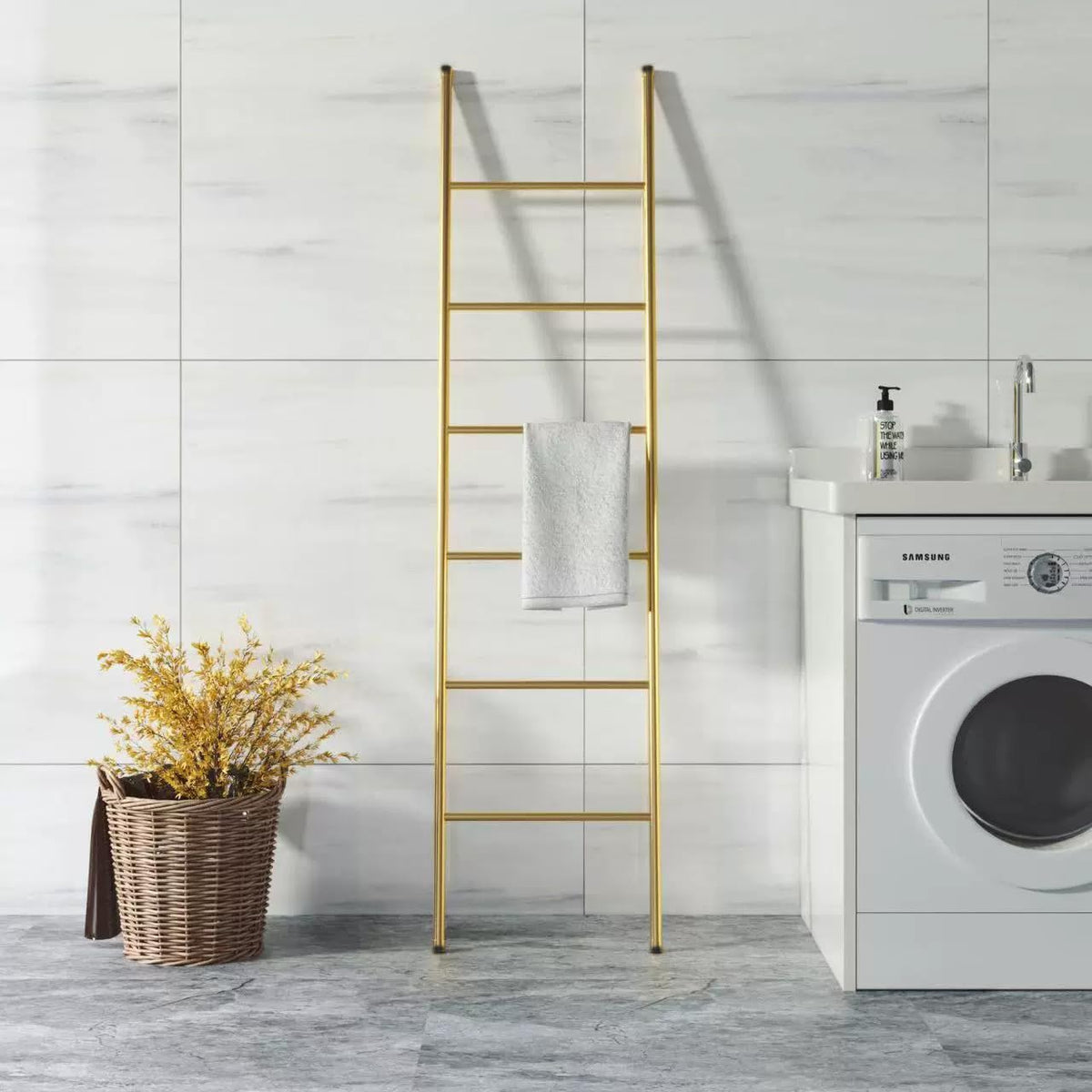 6-Tier Blanket Ladder 68 Inch Wall-Leaning Towel Rack | Garage Storage - Image 1