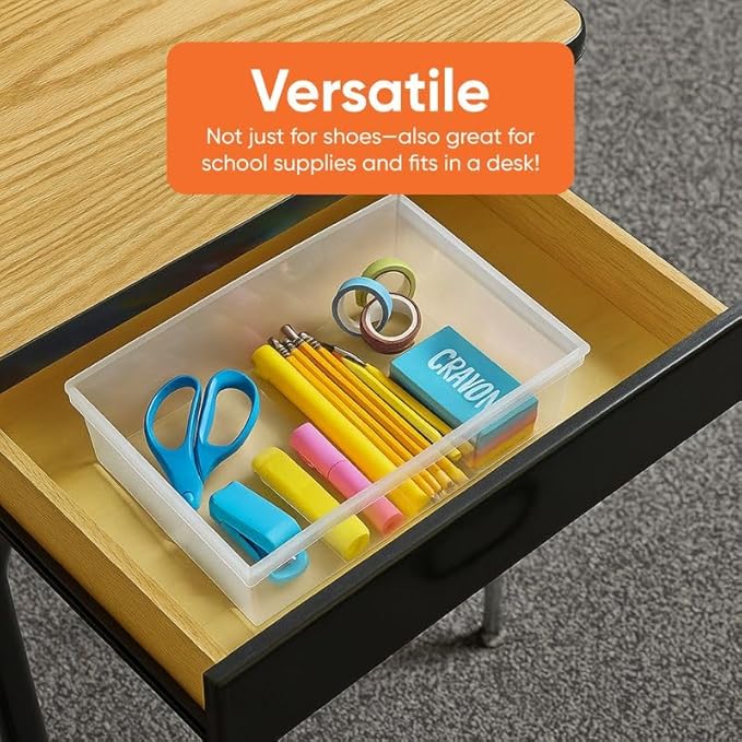 Superio Shoe Box Modern Storage Container 6 Pack - 6.5 Quart/6 Liter, Stackable Plastic Shoe Box Organizer (13.5"L x 8.35"W x 5.2"H)