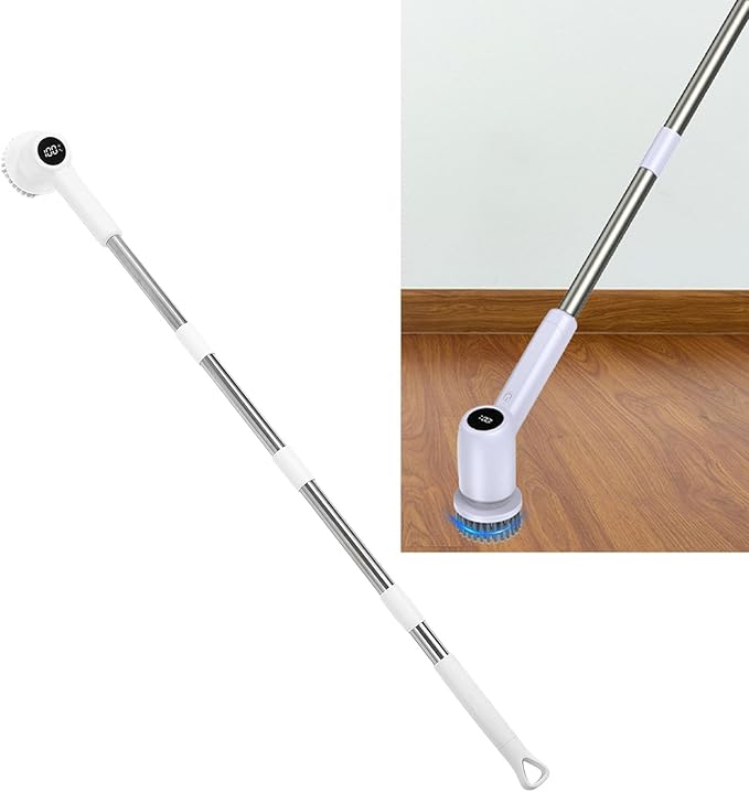 Electric Rotating Scrubber, Electric Cleaning Brush with Detachable Long Handle, Power Shower Scrubber, Multifunctional Cordless Electric Cleaning Brush for Bathroom