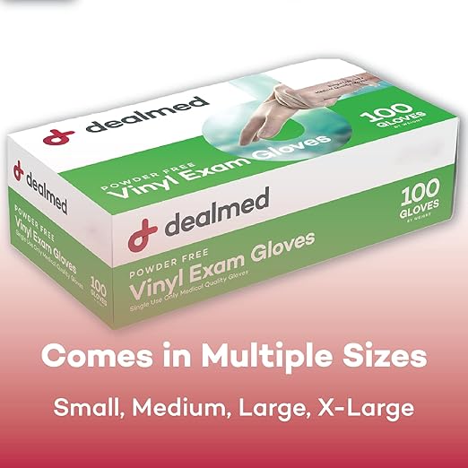Dealmed Vinyl Exam Gloves - 1000 Count Small (10 Boxes), Powder-Free Disposable Medical Gloves, Latex-Free for Healthcare, Food Service & First Aid