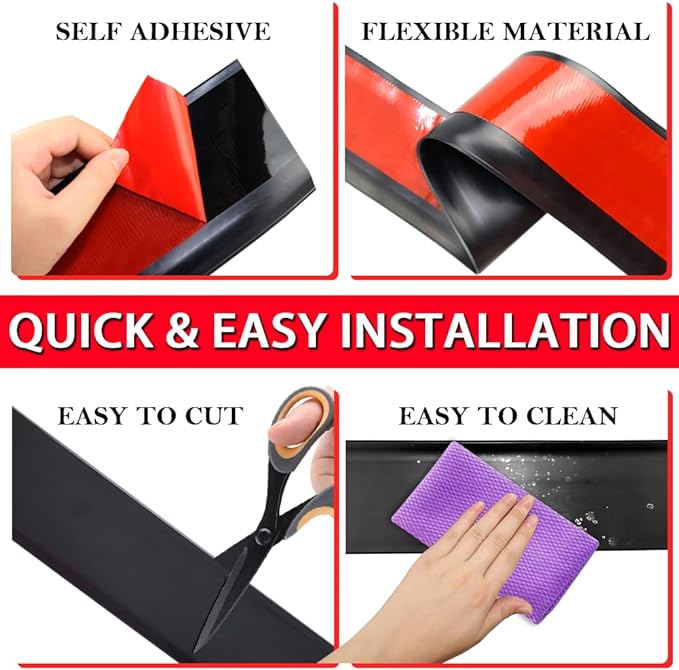 Vinyl Wall Base Baseboard Molding Trim 4" Flexible Self Adhesive Rubber Wall Base Moulding Trim Peel and Stick Design, 4 Inch x 100 Feet, Black
