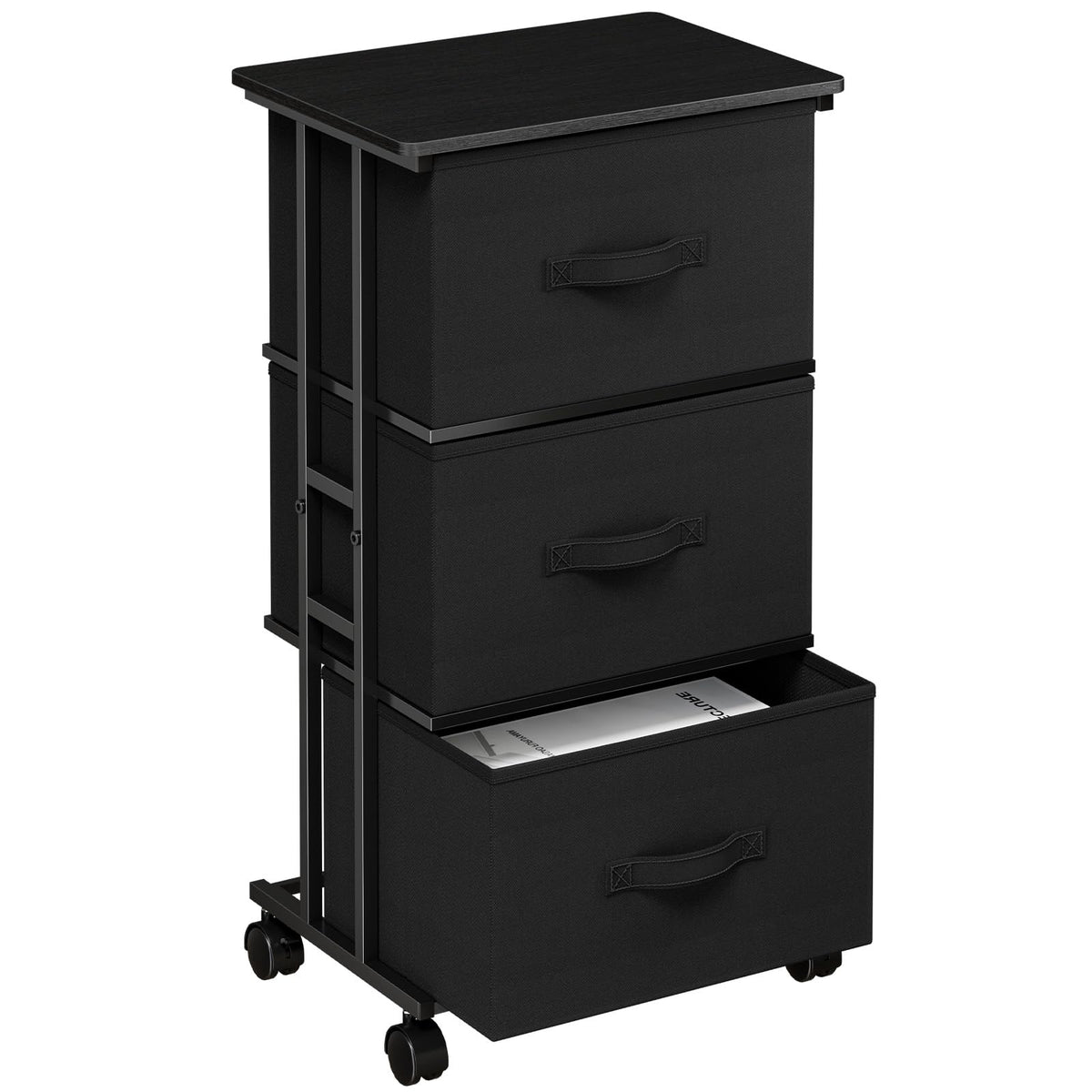 DUMOS Fabric Dresser 3 Drawer Storage Chest, Rolling - Image 1