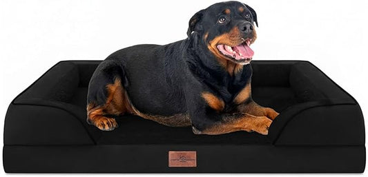 Comfort Expression Orthopedic Dog Bed for Extra Large Dogs 48x30 Inch, Waterproof Egg Crate Foam XXL Pet Bed with Removable Bolsters, Dog Couch with Washable Cover & Non-Slip Bottom, Black