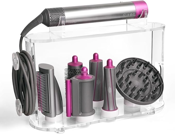 Affogato Storage Holder Compatible with Dyson Airwrap Styler Accessories, Acrylic 6 Holes Countertop Organizer Stand, Desktop Organizer for Storage Long Barrel Attachments for Bathroom