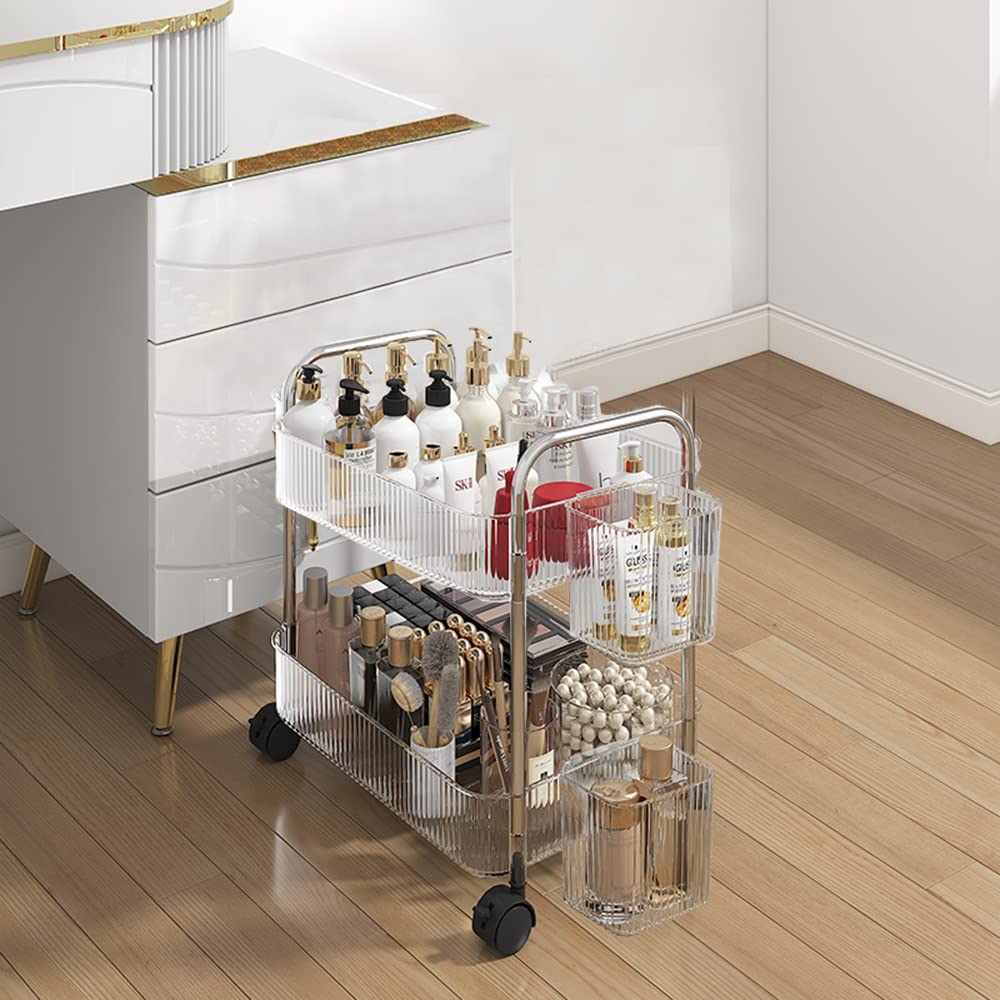 2-Tier Utility Rolling Cart Storage Organizer Sofa Side Table - Image 1