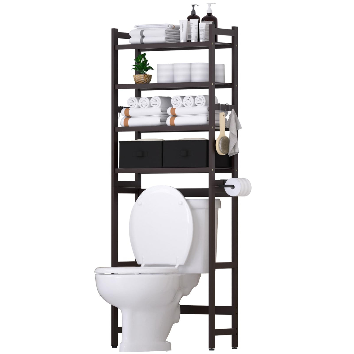 Cozivolife Over The Toilet Bamboo Storage Rack: 4-Tier & 2 - Image 1