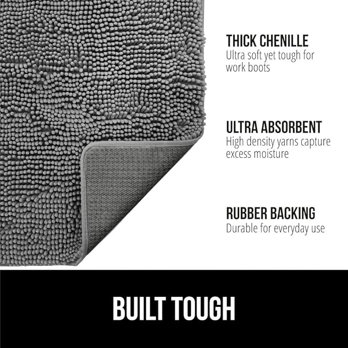 GORILLA GRIP SoakSTOPPER Dog Door Mat, 30x20 Machine Washable Rug Absorbent Doormat Captures Moisture Mud Dirt, Quick Dry Soft Chenille Entryway Rugs Indoor Entrance Mats for Dog Paws, Grey