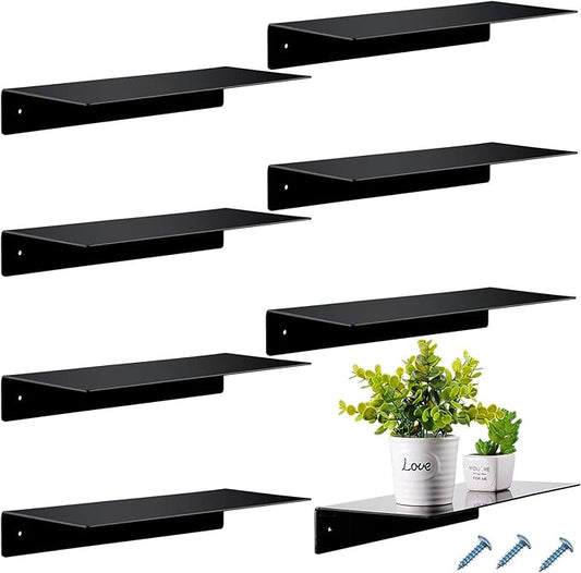 Blulu 8 Pieces Acrylic Floating Shelf, Invisible Wall Mounted Shelf for Book Photo Picture Makeup Record Display in Living Room, Bathroom, Bedroom, Kitchen, Office(Black, 14 x 5 x 2 Inches)