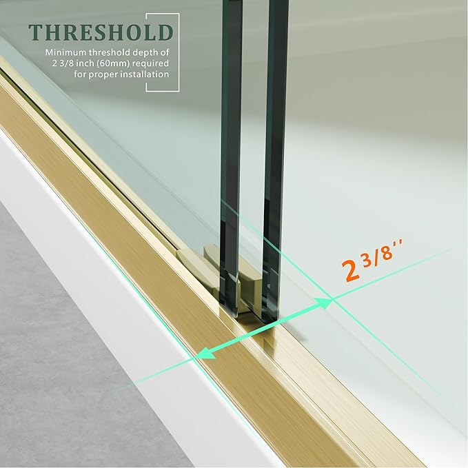 Brushed Gold 56"-60" x 57" Adjustable SGCC/ANSI Certified Tempered Glass Shower Door for Bathtub,Leak-Proof Sliding Reversible Design Tub Door for DIY-Friendly Remodel with Stainless Steel Handles