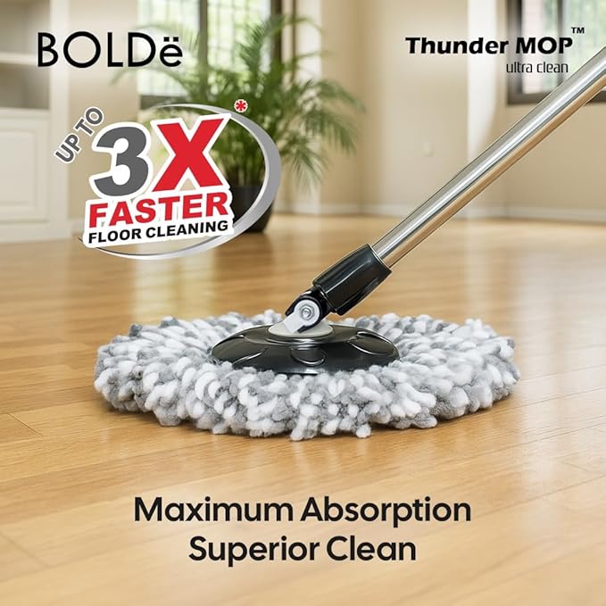 Thunder MOP Spin System - Ultra Clean - Single Bucket Microfiber Head, Stainless Steel Wringer, Antifungal Quick-Dry Cleaning, Soap Dispenser, 3 Free Refills (Black/Red)