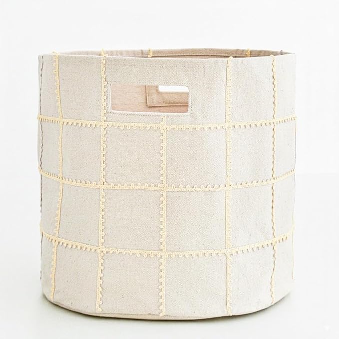 MakeMake Organics Storage Bins for Kids Nursery Bin Organizer (13"x12") Laundry Basket for Closet, Decorative Floor Storage Basket Canvas Fabric Storage Basket (Mesh - Oat)