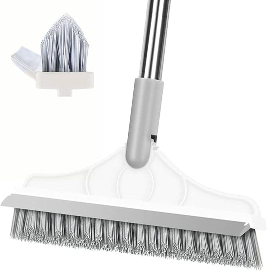 2 in 1 Floor Scrub Brush with V-Shape Stiff PVC Bristles, Stainless Steel Handle, Silver, 9x1.78x15.7 inches, 1 Count