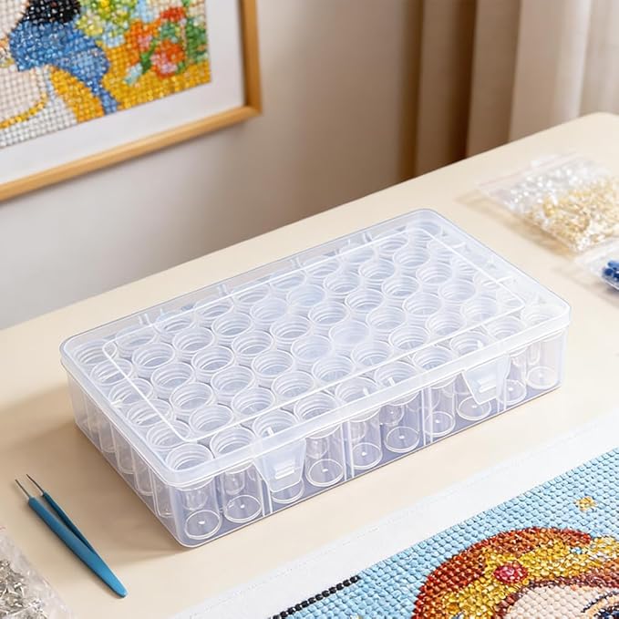 60pcs Diamond Art Painting Storage Containers with Clear Lids & Stickers, Complete Color Kit Round Beads Organizer Box for DIY Crafts Jewelry, Portable Stackable Art Supply Case