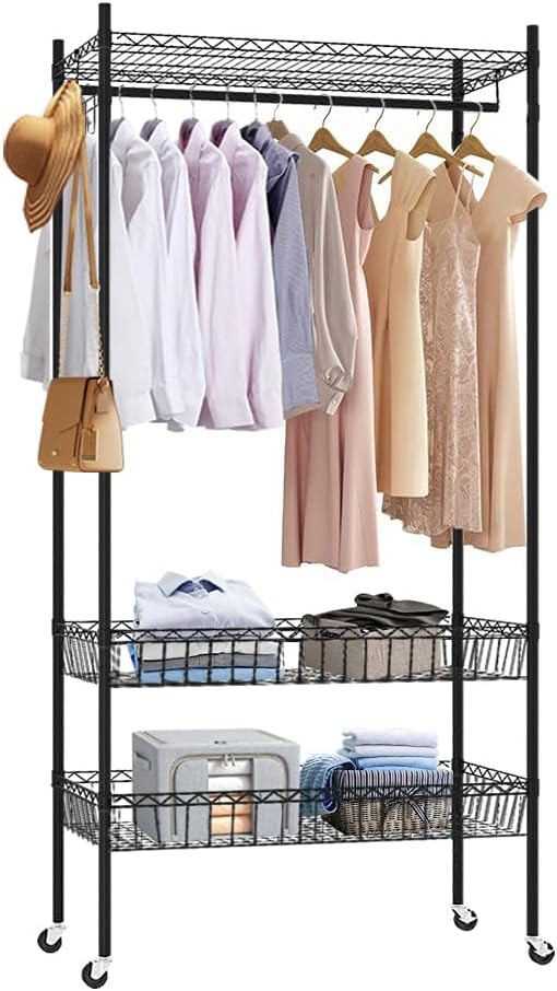 Clothes Rack | Adjustable Closet Shelves | Heavy Duty Rolling Garment Rack | Freestanding Clothing Rack | Closet Organizers and Storage | Clothing Racks for Hanging Clothes.