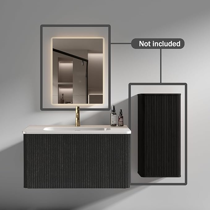 Wall Mounted Floating Bathroom Vanity with Sink Large Storage Modern Design One-Piece Sink Basin Minimalist Cabinet Built-in Overflow for Contemporary Bathrooms