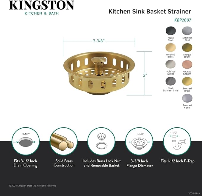 Kingston Brass KBP2006 Made to Match Kitchen Sink Basket Strainer, Polished Nickel