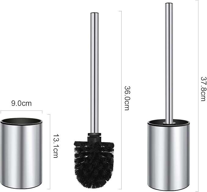 QL Toilet Brush and Holder，Stainless Steel Toilet Brush，Quick Drying Bathroom Toilet Bowl Scrubber Brush for Home and Commercial Use (Silver)