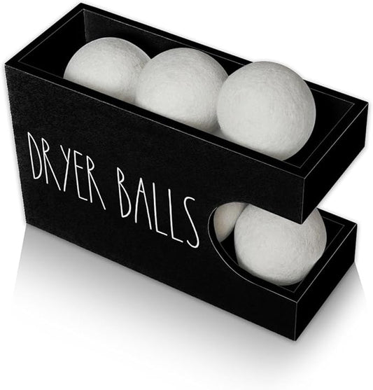 Dryer Ball Holder for Laundry Room, Dryer Balls Container Wall Mount, Wood Dryer Balls Storage Organizer, Wool Dryer Ball Dispenser Basket (Black)