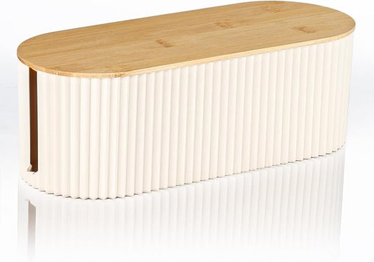 Cable Management Box with Solid Bamboo Cover, 12.6x5.4x4.4 inches, Floor Outlet Hider, Wire Organizer for Desk TV Computer USB Hub System to Cover and Hide & Power Strips & Cords (Beige)