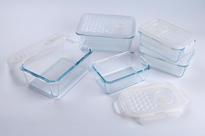 Borosilicate Tempered Glass Food Storage Containers with Lids, [5 Pack] Airtight Lunch Containers. Microwave, Oven, Freezer and Dishwasher Safe.
