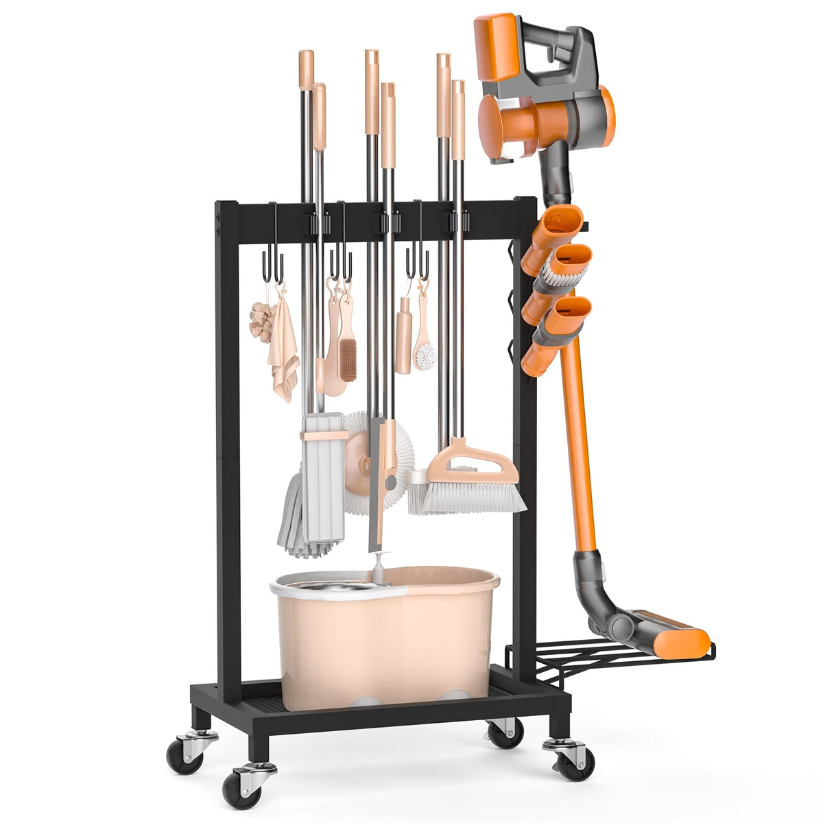 Broom Holder with Cleaning Supplies Organizer, 18" Wx11.8 Dx34.6 - Image 1