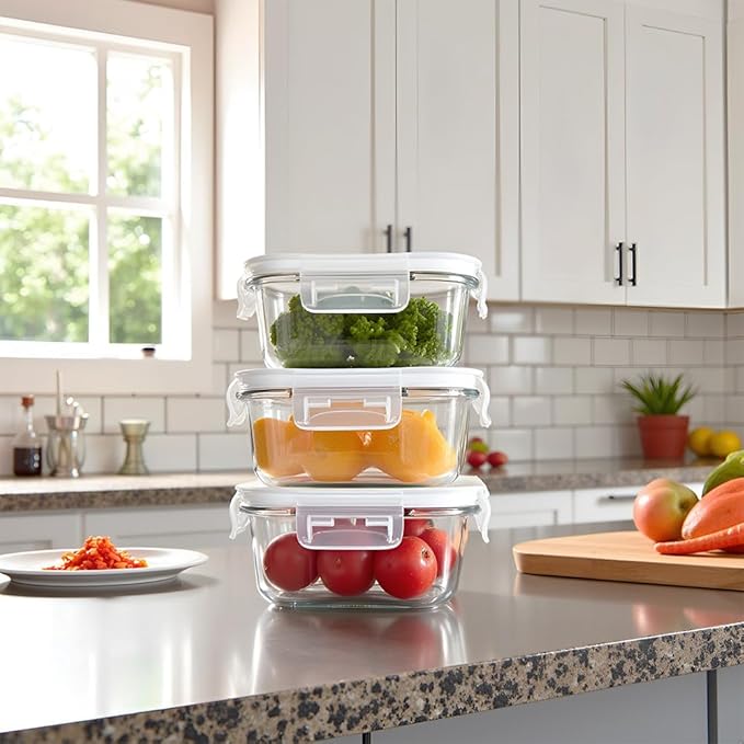 16PC Square Glass Storage Containers With Lids, 2 Cup Square Glass Food Containers With Lids, BPA free Small Meal Prep Bowls for leftovers, Dishwasher, Freezer Safe (8 lids & 8 Containers)
