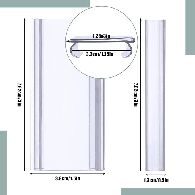 Kathfly 200 Pcs Plastic Wire Shelf Label Holder, Sign and Ticket Holder Clips with Paper Insert Area 3"x1.25" Compatible with Metro 1-1/4 Inch Shelves, Label Inserts Included