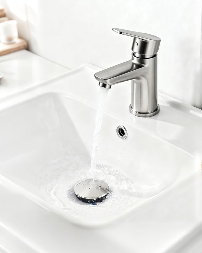 BOTEMY Polished Bathroom Sink Drain Kit with Flexible Sink Drain Pipe -No Tool Installation,11.8-28.4" Anti-Odor Expandable Sink P-Trap,1.25"-1.5" Pop Up Stopper &Strainer Hair Catcher(with Overflow)