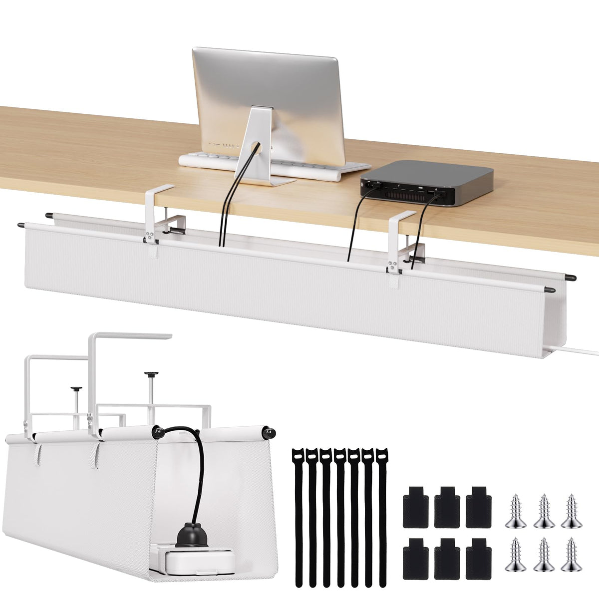 Under Desk Cable Management Tray, 48" Fabric Wire Cord Organizer - Image 1
