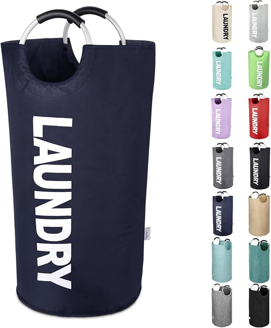 Large Laundry Basket Collapsible 95L, Tall Laundry Bag with Handles for Boys, Student, – Fioldable Dirty Clothes Hampers for College Dorm，Laundry Room, Lightweight, Sturdy - Navy Blue