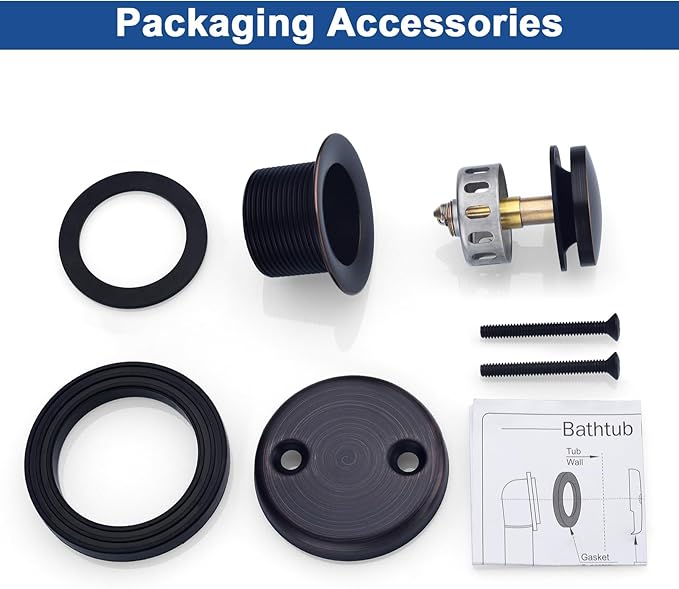 Brass Tip-Toe Tub Drain Kit with Basket Strainer and Two Hole Overflow Faceplate, Oil Rubbed Bronze
