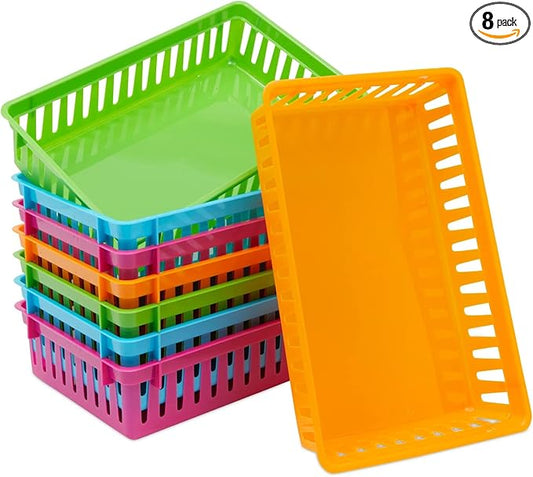 Bright Creations 8-Pack Plastic Bins - 10.25 x 6.5 x 2.3 In, Multicolor Classroom Bins - Storage Baskets for Organizing Shelves, Arts & Crafts, Toys