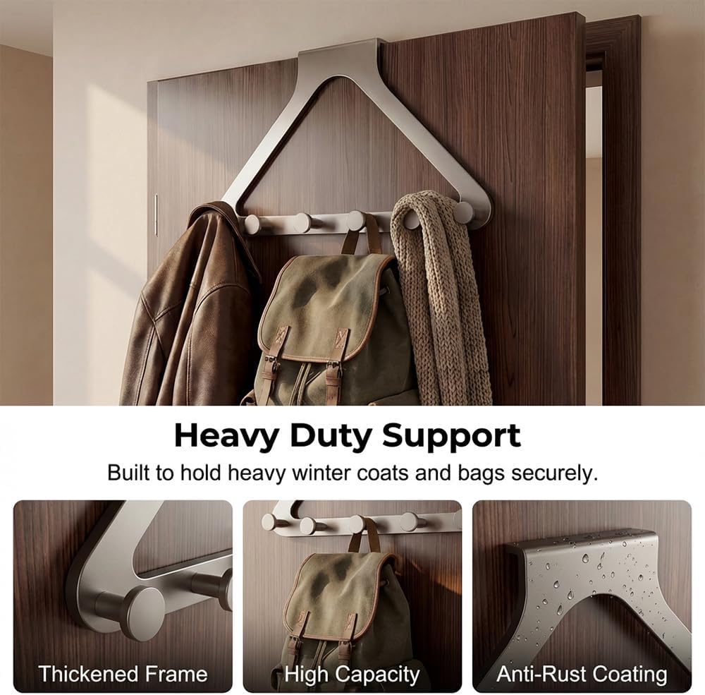 Over-Door Hook Rack — No-Drill 6-Hook Organizer for Bedroom, Bathroom & Entryway | Nestify
