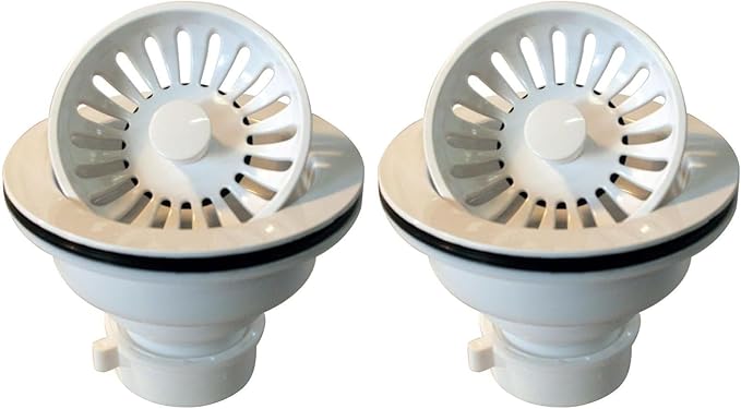 Westbrass Push-Pull Style Large Kitchen Sink Basket Strainer, Powder Coat White, D2143P-50 (Pack of 2)