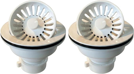 Westbrass Push-Pull Style Large Kitchen Sink Basket Strainer, Powder Coat White, D2143P-50 (Pack of 2)