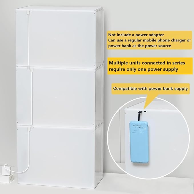 Clear Acrylic Display Case with Light, Dustproof Stackable Showcase for Collectibles, Figures, Shoes, Toys & Jewelry - Plastic Storage Bins Support Voice Control Lighting