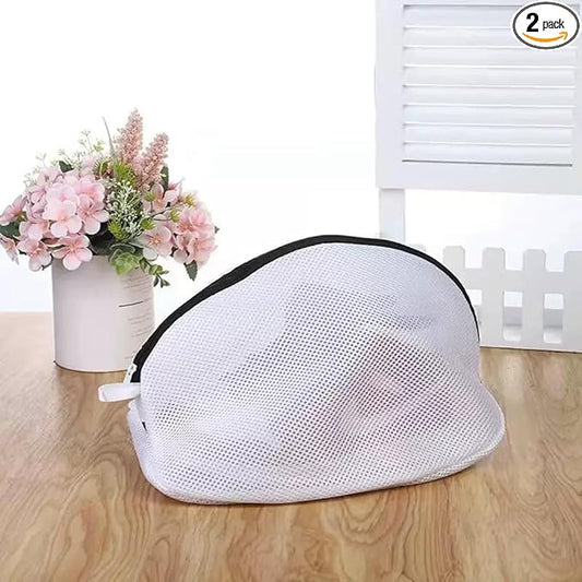 2Pcs Mesh Laundry Shoe Bag for Washing Machine, White with Black Trim, Protective Wash Bag (2, Large)