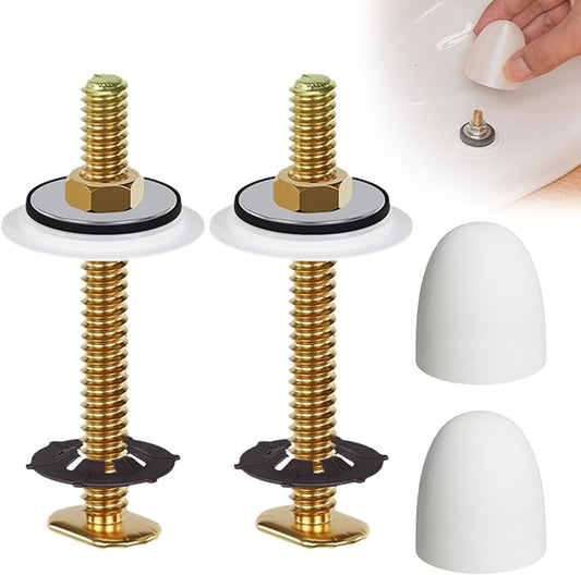 Toilet Floor Bolts and Glow in The Dark Bolt Covers Kit – 2 Pack Brass T-Bolts with Washers, Nuts & PLA Caps – Universal Toilet Mounting Kit for Decorative Installation