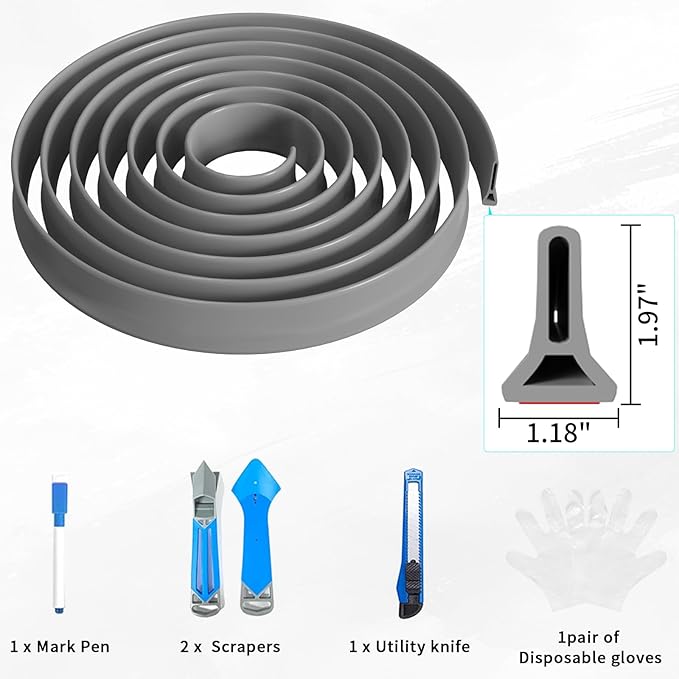 3ft/5ft/6ft/8ft/10ft Collapsible Shower Threshold Water Dam Water Barrier for Shower and Water Stopper Keeps Water Inside Water Threshold for Wet and Dry Separation (10ft, Gray)