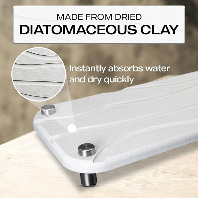2-Piece Water Absorbing Stone Tray Set – Fast-Dry Diatomite Soap Trays for Bathroom & Kitchen Sink, Silver Finish