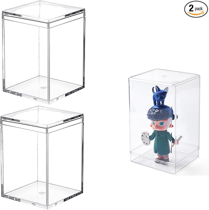 Small Acrylic Box, Clear Box with Lid 2 Pack Transparent Display Box Plastic Square Cube Containers Storage Box for Birthday Valentine's Day Party Favor Candy Pill and Tiny Jewelry