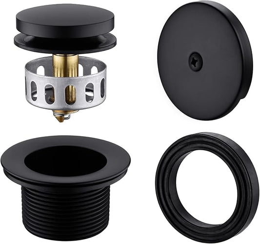 Brass Tip-Toe Tub Drain Kit with Basket Strainer and Single Hole Overflow Faceplate, Matte Black